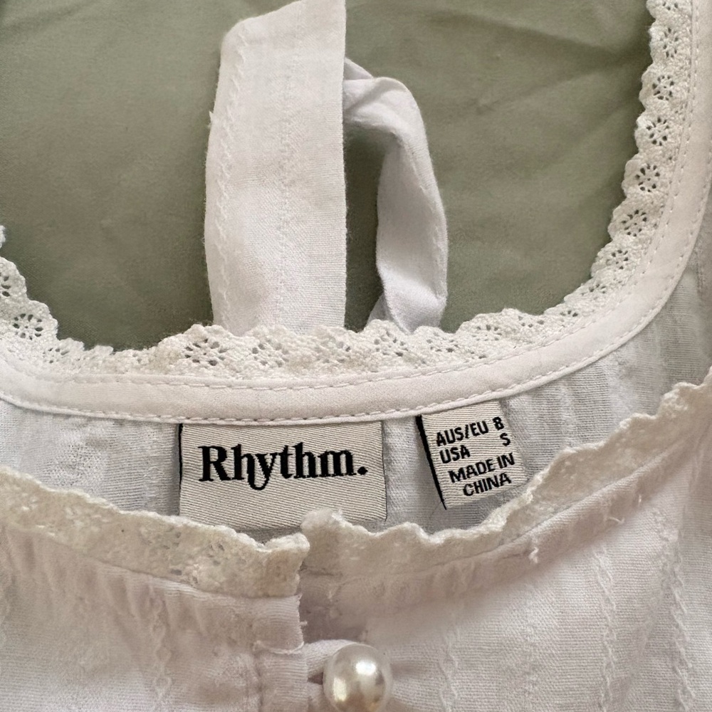 Rhythm Women’s White Lace-Trim Button Front Top - Picture 5 of 5
